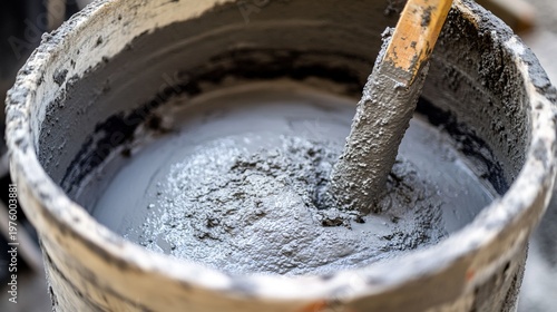 slurry. A cement mixer on a construction site with grey slurry inside. safety posters, maintenance manuals, designed for industrial assembly lines and welding operations.