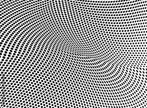 Dynamic futuristic pattern with halftone waves and scattered dots.