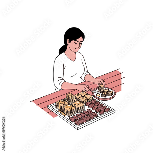 Woman Preparing Traditional Sweets and Dates for a Celebration