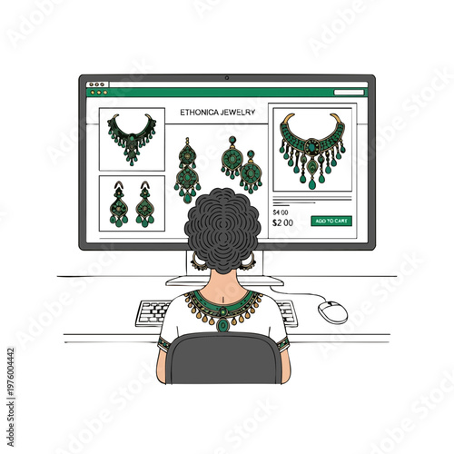 Woman browsing an ethnic jewelry online store at her desk