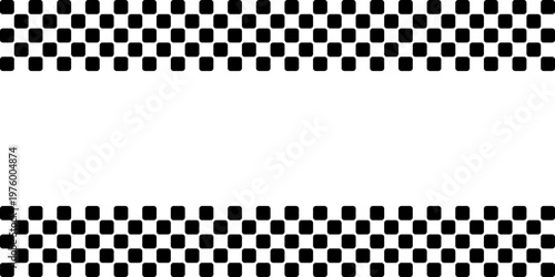 Race flag or chessboard background with space for text. Karting or rally sport car competition wallpaper. Black and white rounded squares pattern. Banner with checkered texture. Vector illustration