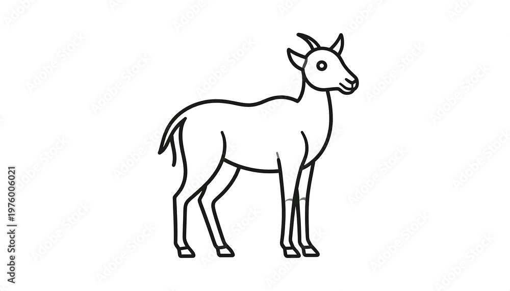 Fototapeta premium A black and white line drawing of a gazelle, side profile, minimalist style, set against a plain white background
