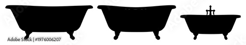 Bathtub set with black silhouette bathtub on a pristine white background featuring bathroom, wellness, relaxation with hygiene and comfort