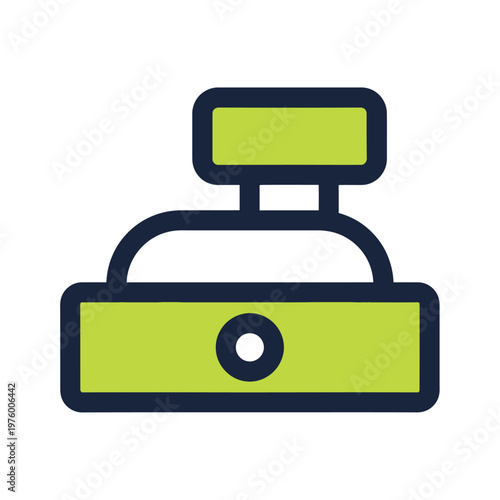 Bright green and black flat design illustration of a vintage camera with a flash unit attached