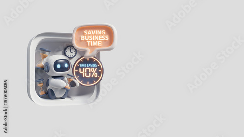 AI Time-Saving Agent — Neumorphic 3D Icon with Copy Space