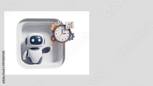 AI Time-Saving Agent — Neumorphic 3D Icon with Copy Space
