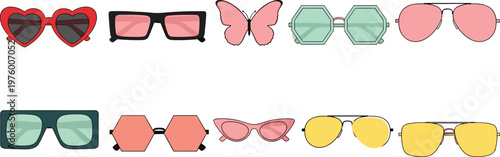 Vector Illustration of Various Stylish Sunglasses in Different Shapes and Colors