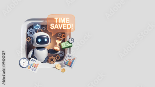 AI Time-Saving Agent — Neumorphic 3D Icon with Copy Space