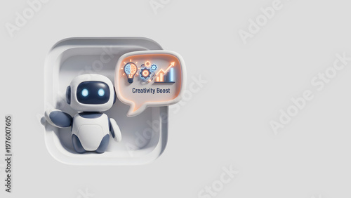 AI Creativity Agent — Neumorphic 3D Icon with Copy Space