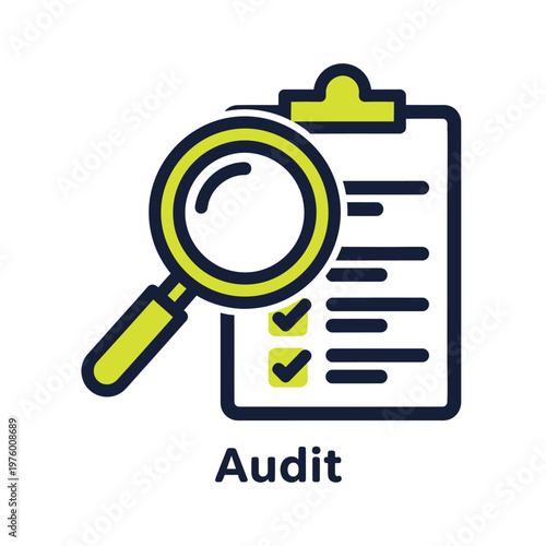 Illustration of a magnifying glass inspecting a checklist on a clipboard, symbolizing an audit process