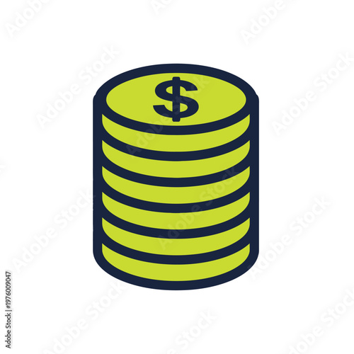 Stack of bright green coins with dollar sign, financial growth concept, 3D illustration