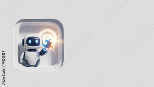 AI Business Solution Agent — Neumorphic 3D Icon with Copy Space