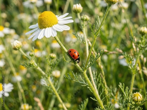 Ladybug on a Flower in a Bright Summer Field