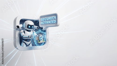 AI Cybersecurity Agent — Neumorphic 3D Icon with Copy Space