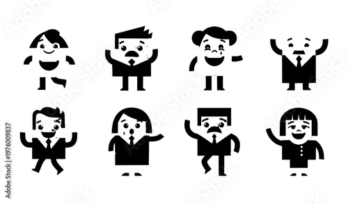 Geometric cartoon characters vector set abstract mascot figures emotion avatars for kids and business