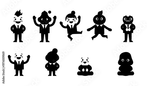 Abstract geometric mascot characters vector icons set cartoon emotion avatars for kids and business