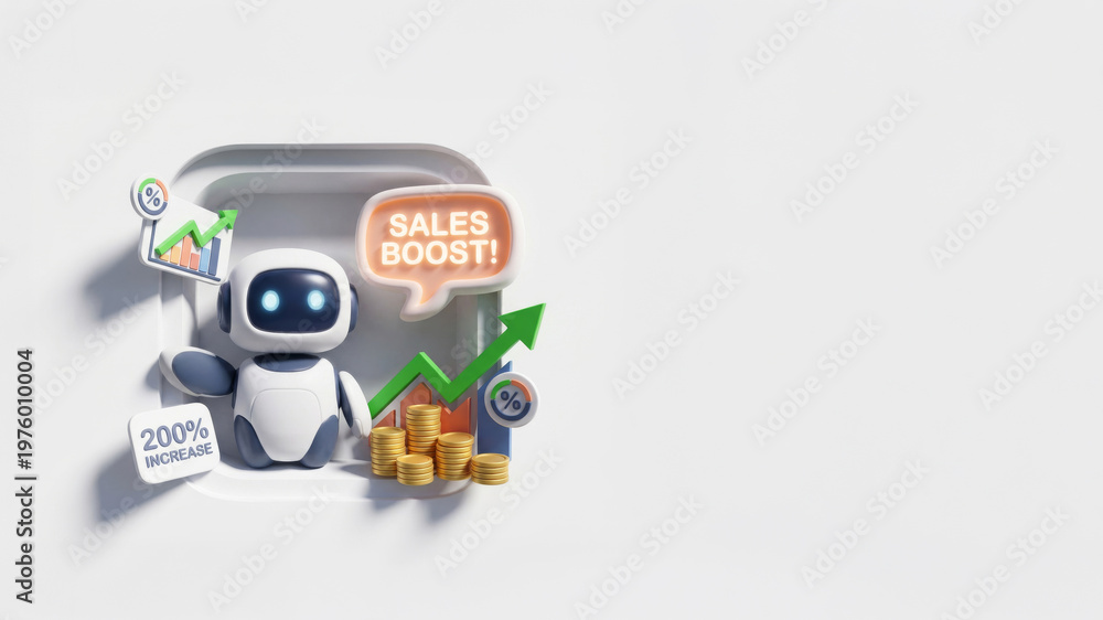 Naklejka premium AI Sales Conversion Agent — Neumorphic 3D Icon with Copy Space