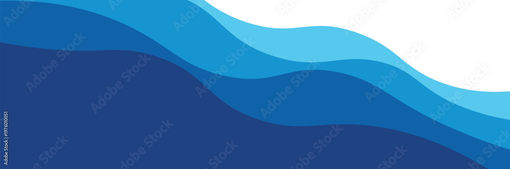 Obraz premium Flat Style Blue Sea Waves Banner with Layered Ocean Curves. Vector Illustration