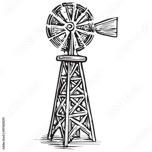 Windmill Tower Icon Farm Water Pump Wind Energy Agriculture Equipment Illustration