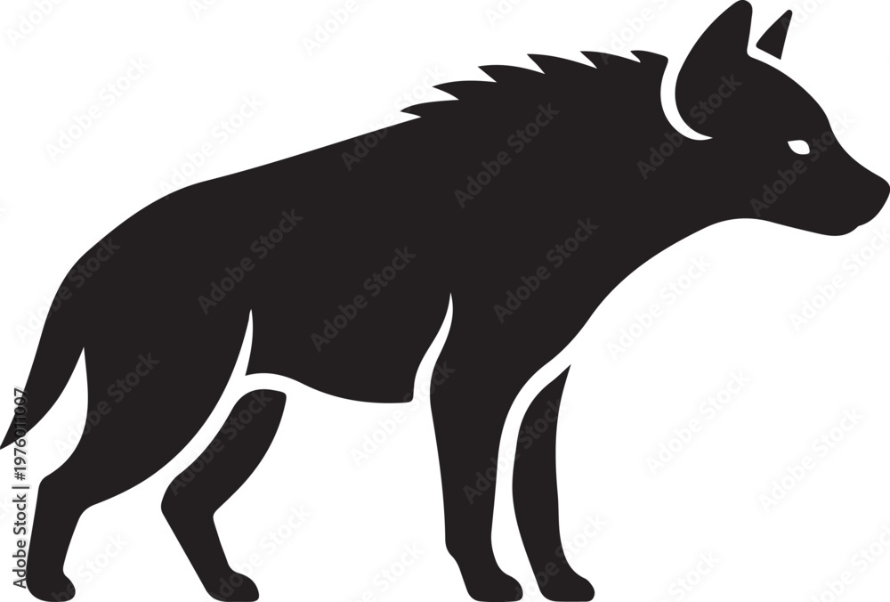 Fototapeta premium Black silhouette vector illustration of a wild stallion hyena isolated on white background with artistic drawing elements of farm animals and wildlife nature