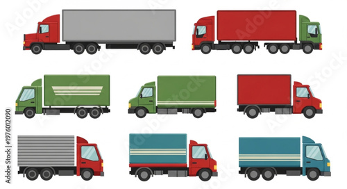 Collection of Colorful Delivery Trucks for Logistics and Transportation.
