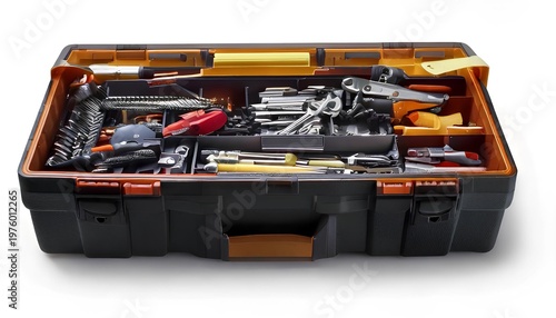 Toolkit of Utility: A comprehensive toolbox, brimming with a variety of instruments and gear, sits open and ready, embodying utility, precision, and preparedness for a variety of tasks.