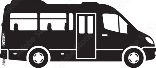 Black camper van, motorhome silhouette, RV icon, travel vehicle