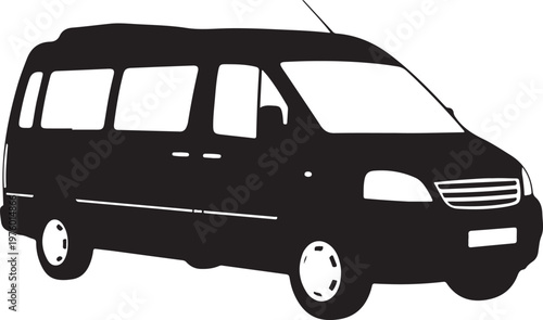 Black van silhouette, vehicle icon, minivan graphic, transportation symbol