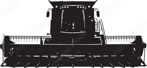 Black combine harvester, agricultural machinery, farm equipment, vector illustration