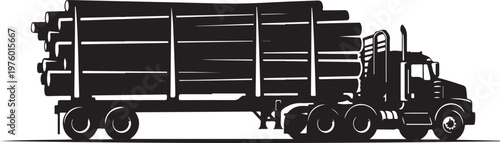 Black truck, lumber truck, logging truck, timber transport vector