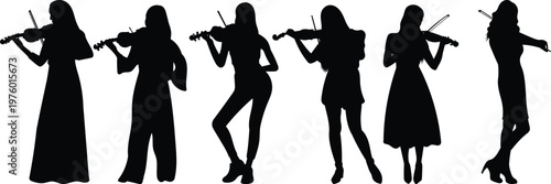 Silhouette of a Woman Playing the Violin, an Elegant Music Performance Illustration