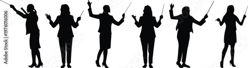 Silhouette of a Female Music Conductor Leading an Orchestral Performance