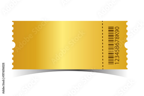 Golden ticket stub, raffle ticket, gold voucher, prize coupon