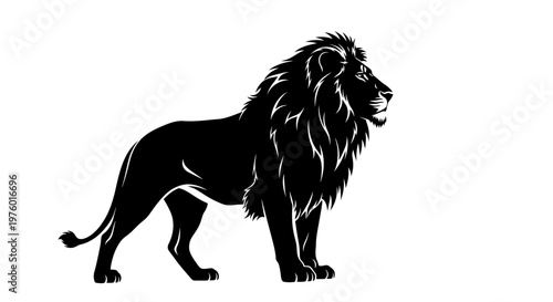 Majestic Lion Silhouette Standing Proudly on White Background.