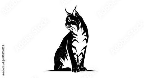 Majestic lynx silhouette, a powerful and graceful wild cat, captured in a striking black and white vector illustration, embodying strength and agility.