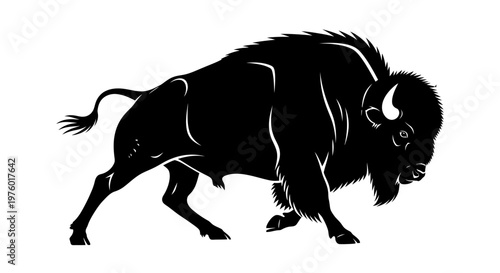 Powerful American Bison Silhouette Illustration.