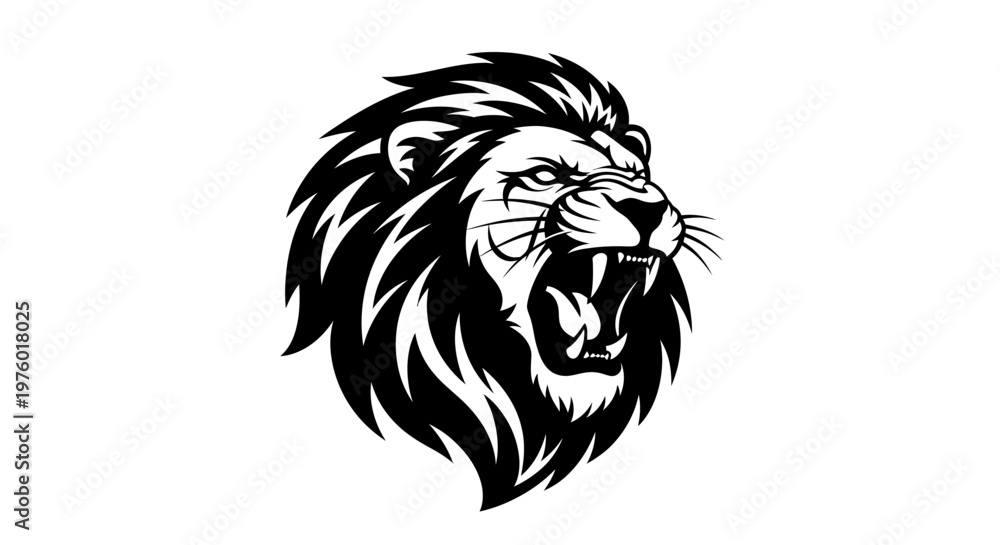 Fototapeta premium Roaring Lion Head Vector Illustration on White Background.