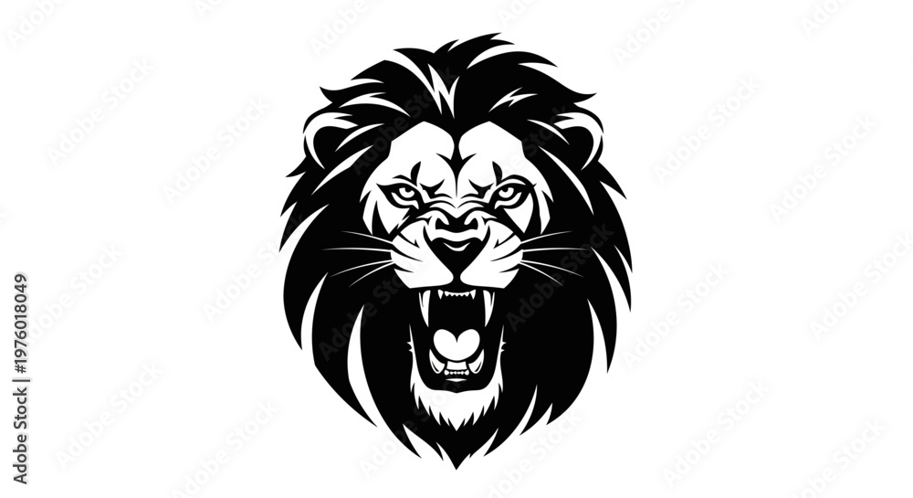 Obraz premium Roaring Lion Head Vector Illustration on White Background.