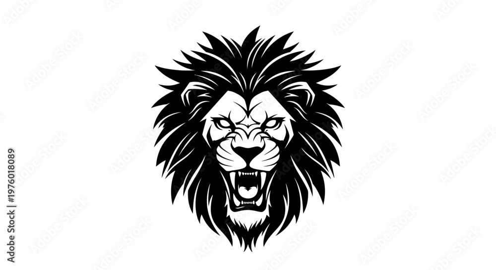 Obraz premium Roaring Lion Head Vector Illustration with Majestic Mane.