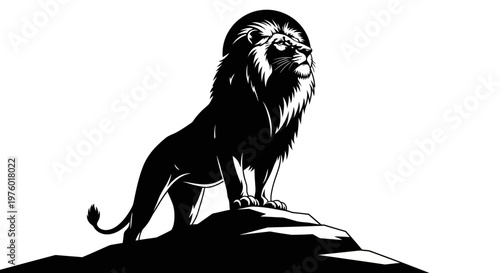 Majestic Lion Standing Proudly on a Rocky Outcrop.
