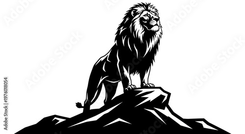 Majestic Lion Standing Proudly on a Rocky Outcrop.