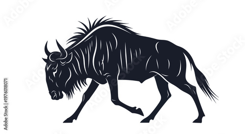 Cuadro en lienzo Powerful Gnu Silhouette Illustration on White Background.