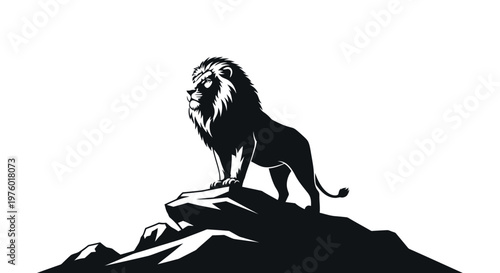 Majestic lion standing proudly on a rocky outcrop.