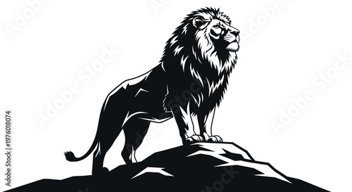 Majestic Lion Standing Proudly on a Rocky Outcrop.