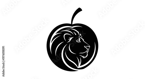 Powerful lion head integrated within a sleek apple fruit logo design.