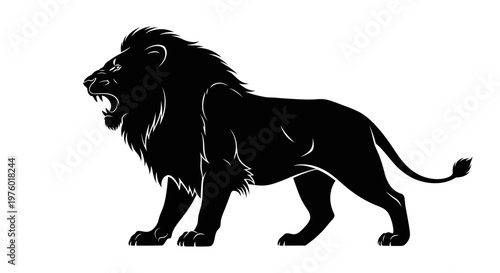 Roaring Lion Silhouette on White Background.