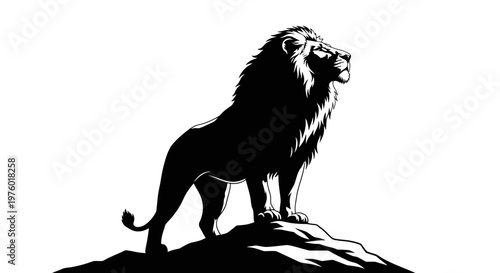 Majestic Lion Silhouette Standing Proudly on a Rocky Outcrop.