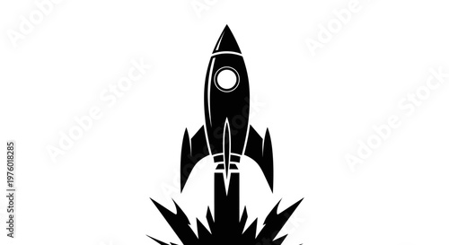 Rocket Launching into Space with Flames and Smoke.