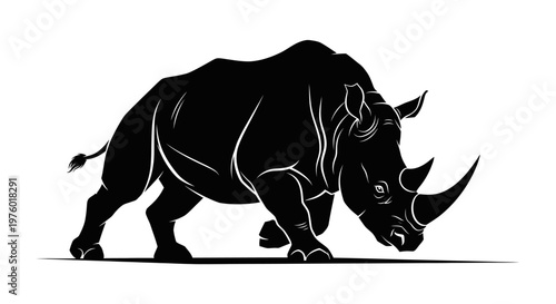 Powerful rhinoceros silhouette illustration on a white background.