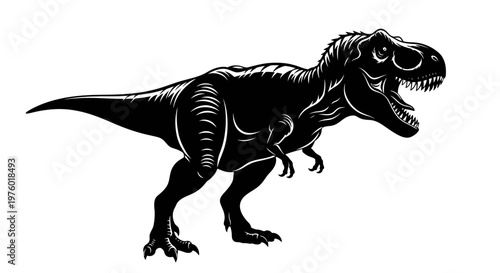 Powerful Tyrannosaurus Rex Dinosaur Silhouette Illustration.